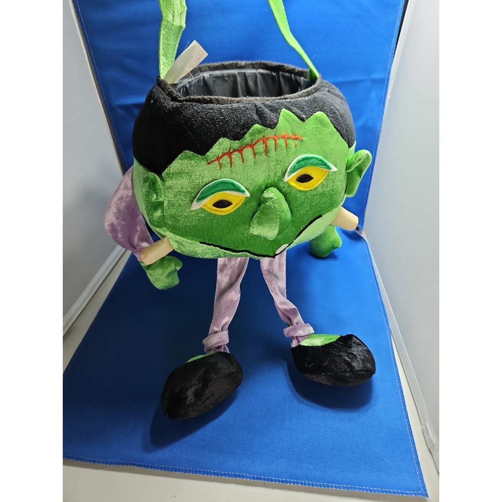 Frankenstein Monster Trick Or Treat Bucket Halloween Whimsical Y2K Vintage Plush - Picture 1 of 6